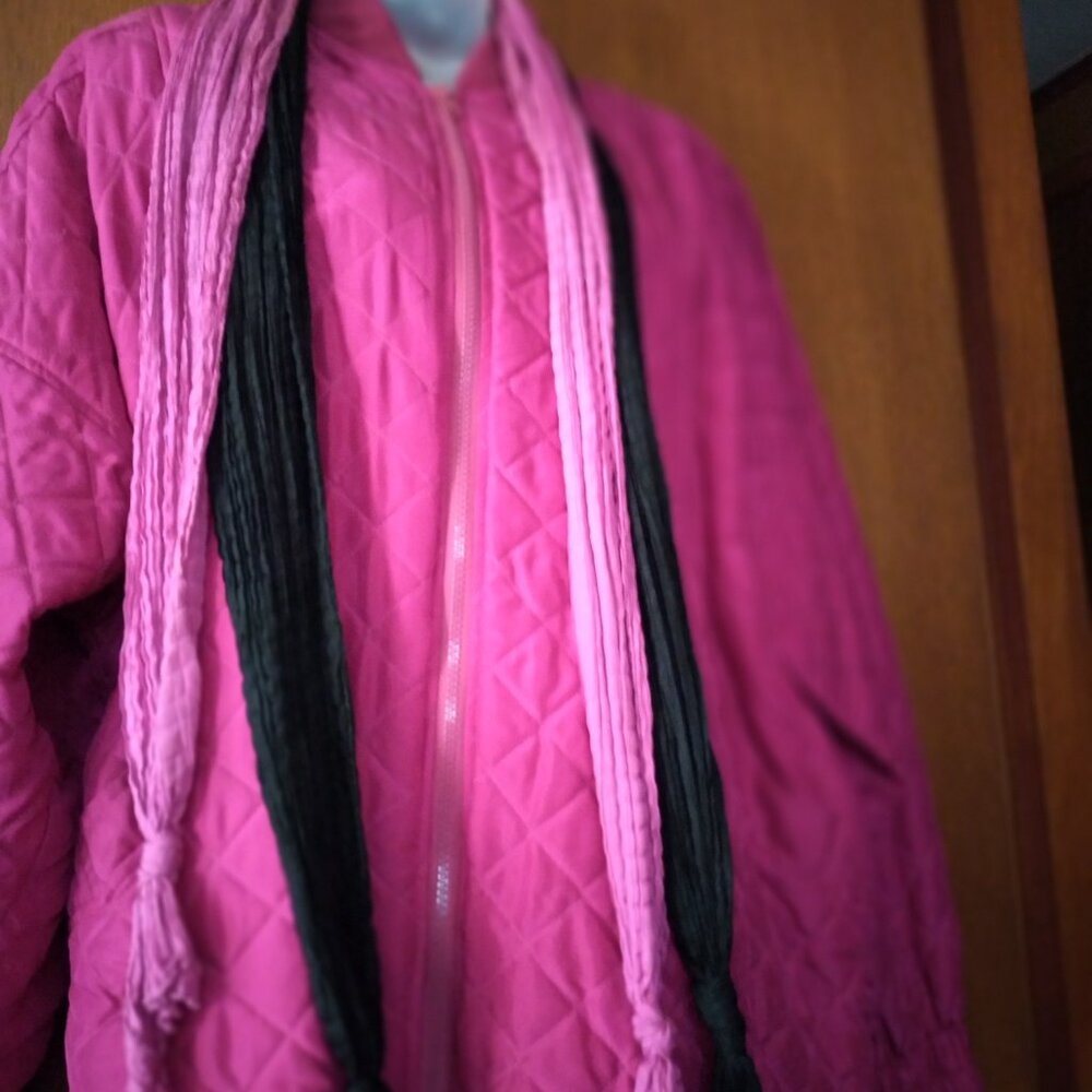 100% Silk Fushia Quilted Bomber Jacket, and Two Matching Scarves.